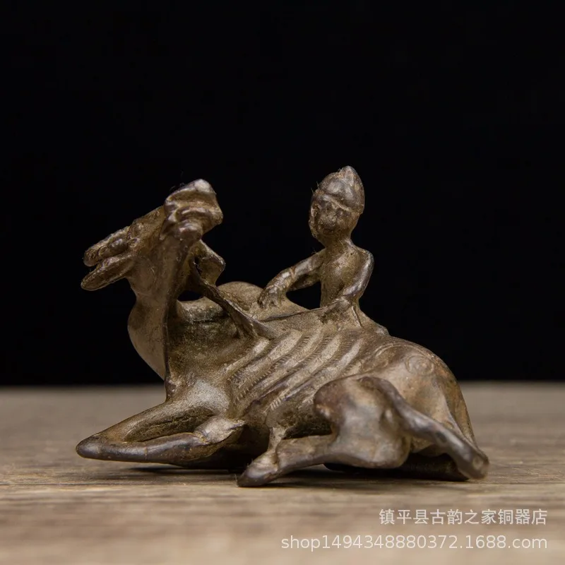 Brass Antique Retro Shepherd Boy Riding Cow Office Home Living Room Shop Desktop Decoration Tea Pet Ornament