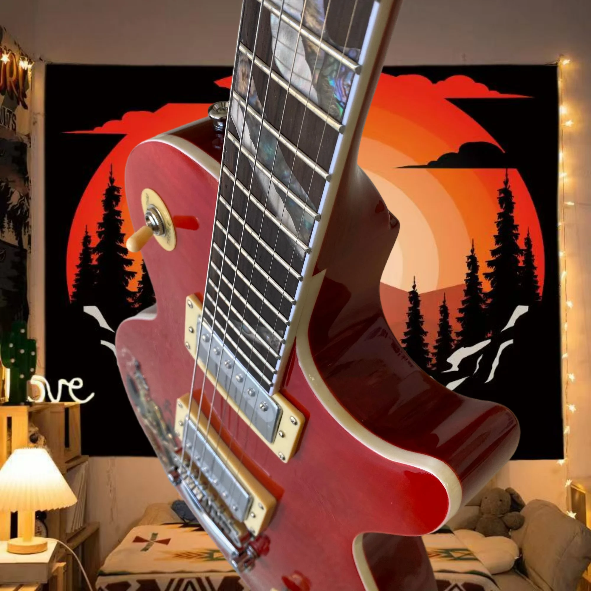 Red Snake LP00S Electric Guitar Red Background Python Painted Shell Inlaid Niche Personality HH Microphone Free Shipping