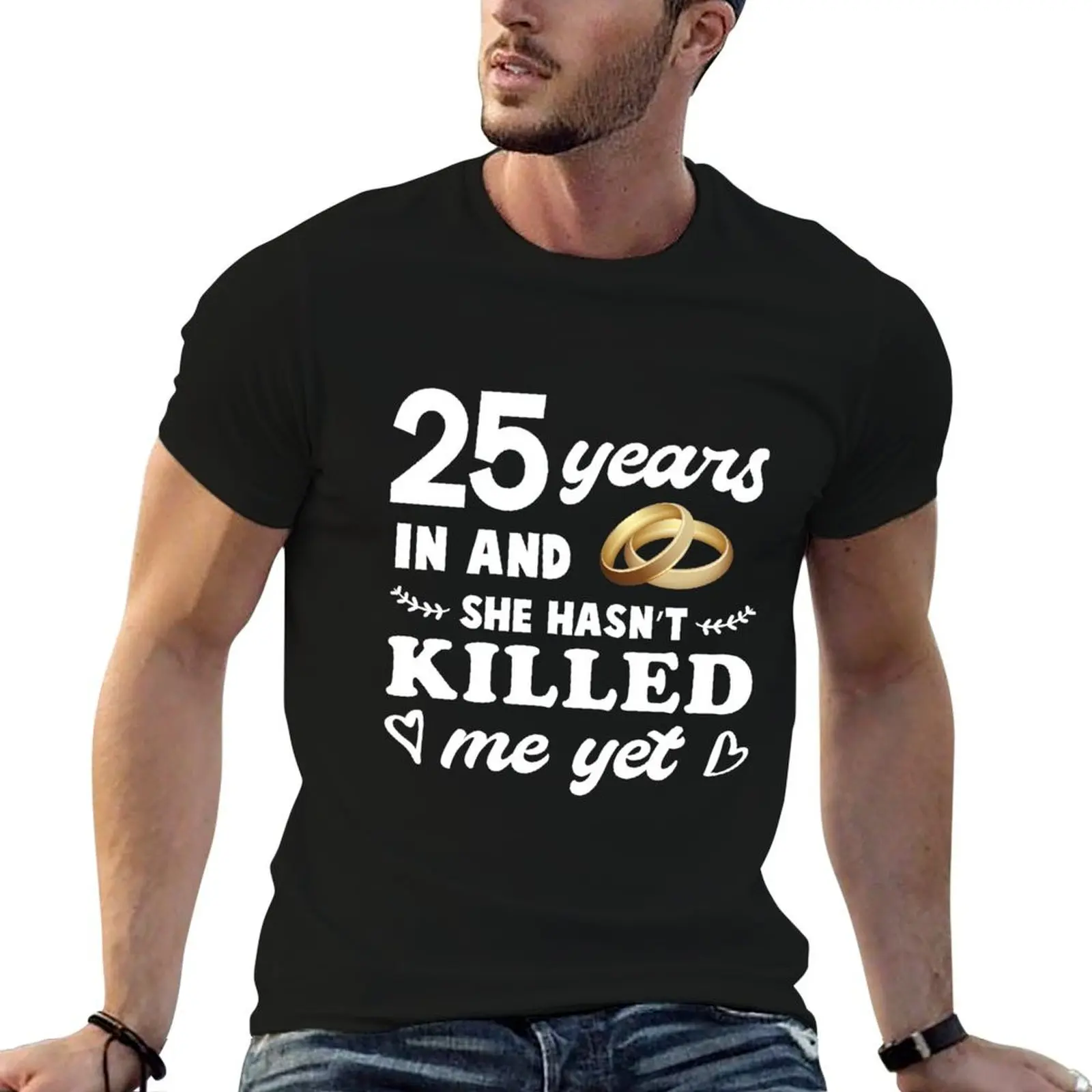 Wedding Anniversary Silver Wedding Gift 25 Years Married T-Shirt boys animal print plus size clothes Short sleeve tee men