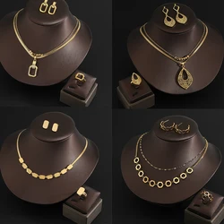 Fine Jewelry Set Stainless steel double layer clavicle chain Necklace+Earrings + Ring Gold Jewelry Sets For Women Charm Jewelry