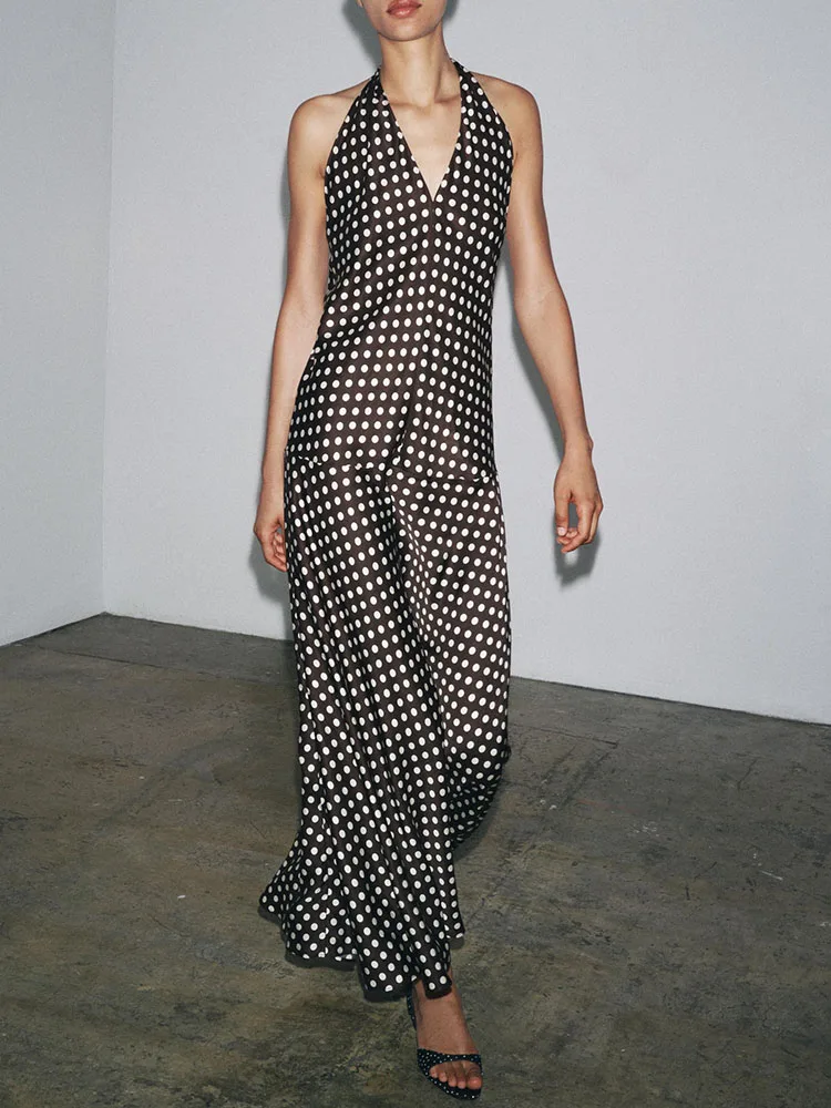 ชุดเดรสลำลองผู้หญิงลายจุด คอเสื้อแบบผูกโบว์ ดีไซน์เก๋ไก๋ทันสมัย สไตล์เซ็กซี่สำหรับฤดูร้อน