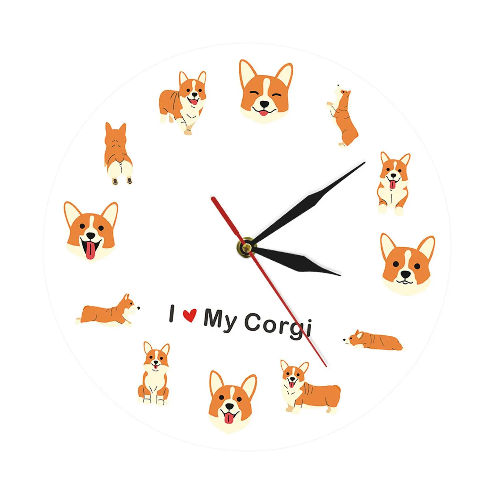 Wall Clock Art Decor Decoration Dogs Theme Hanging for Bathroom Kitchen