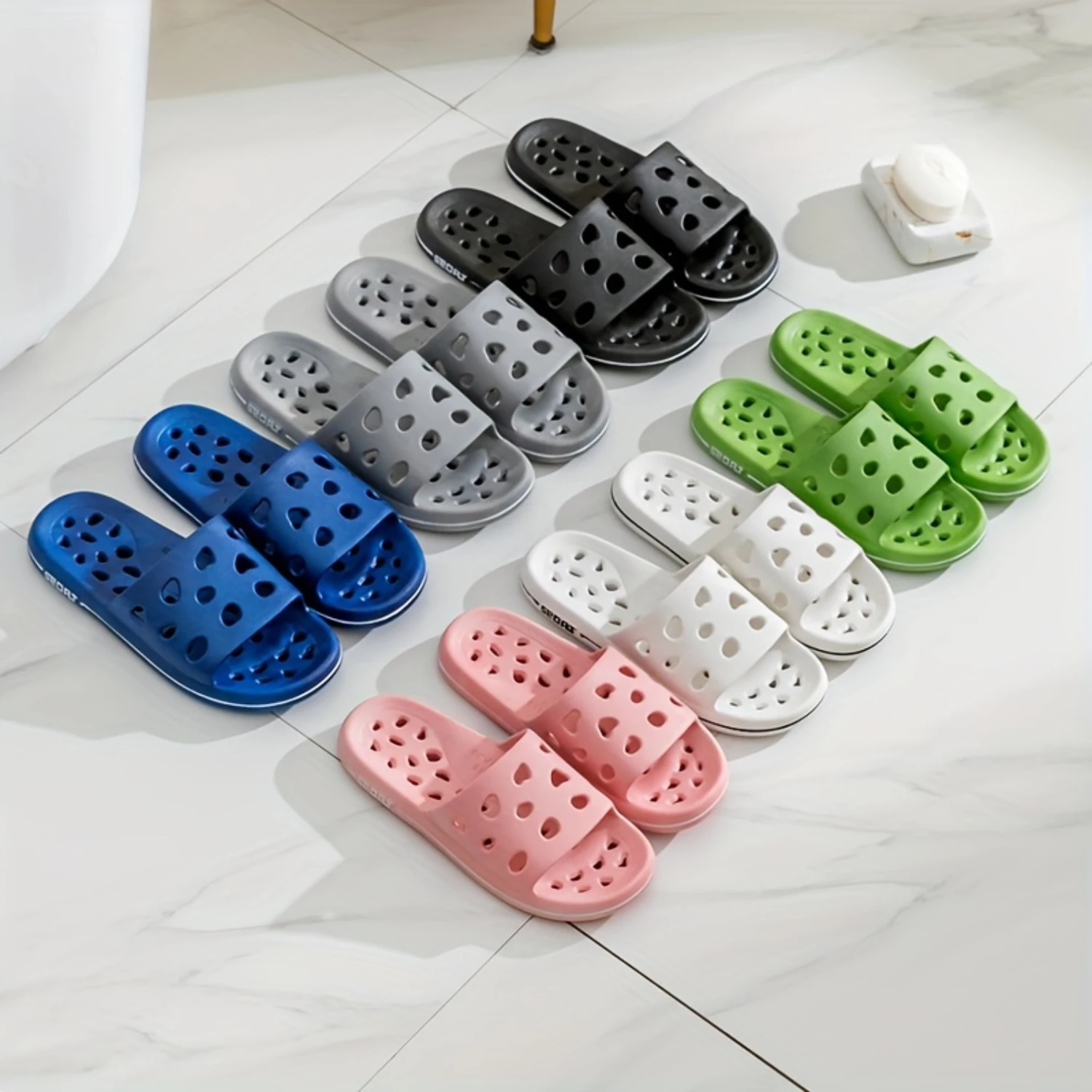 Unisex Solid Colour Leaky Bathroom Slippers, Comfy Non Slip Durable Casual Quick Dry Slides For Mens & Womens Indoor Activitie