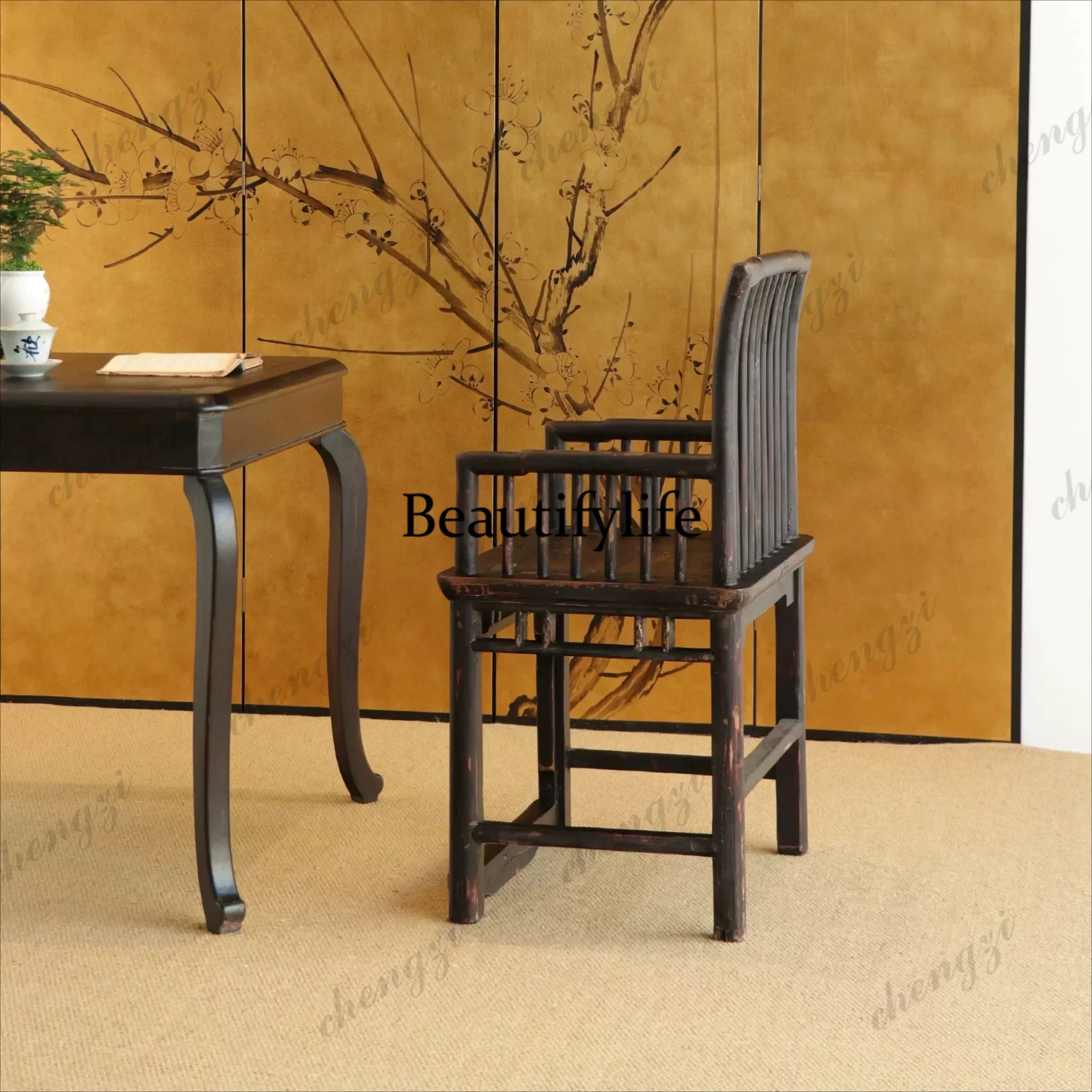NQ52 Song-style aesthetic armchair solid wood armrest antique master back chair wabi sabi wind leisure chair