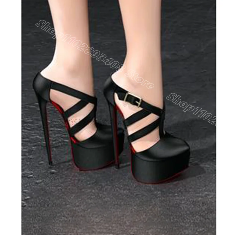 

Black Platform Stiletto Heels Pumps Matte Leather British Style Ankle Buckle Women Party Dress Shoes 2024 Zapatos Para Mujere