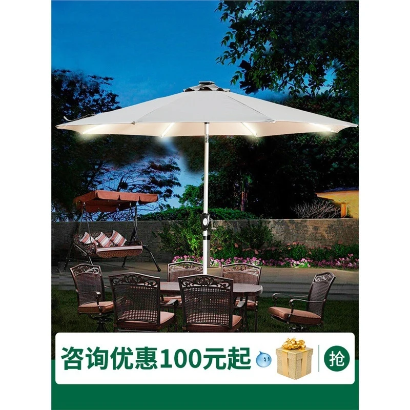 Outdoor Sofa Outdoor-Powered Parasol With Lights, Waterproof,-, Wind-Resistant, Thickened 2.7M Circular Courtyard Garden C