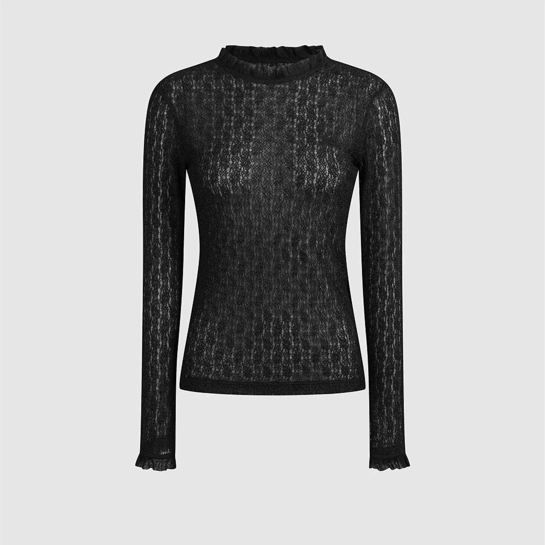 Elegant Lace Texture Slim Fit Base Shirt Micro Transparent Lemon Cheese LUC26 Autumn Fashionable Wooden  Design Knitwear