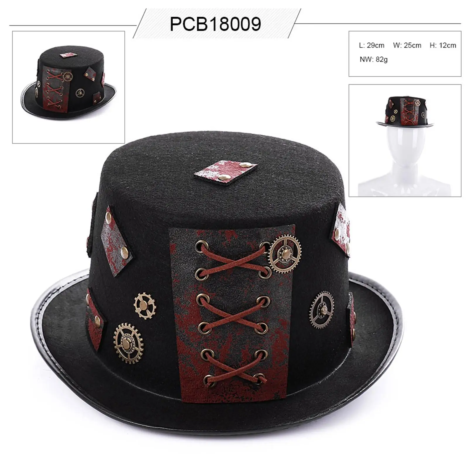 Goth vintage Steampunk Top Hat com Corda Engrenagem Cosplay Hat Traje Mulheres Punk Goth Gótico Aba Larga Acessório