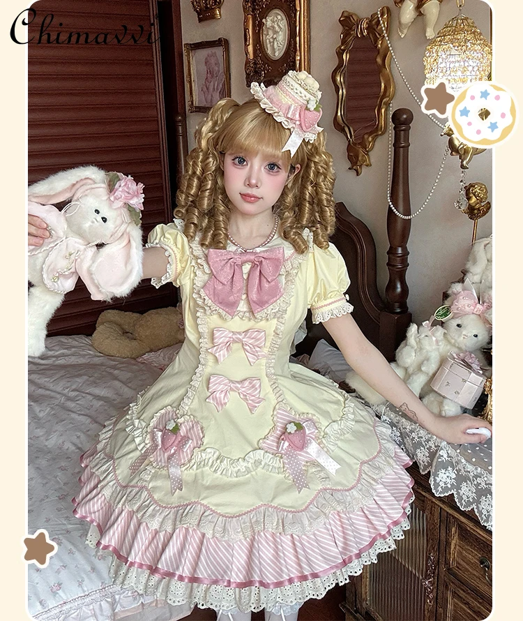 

Original Design Cute Bow Lolita Dress 2025 Autumn New Sweet Girl Women Slim Fit Elegant OP Birthday Party Princess Dresses