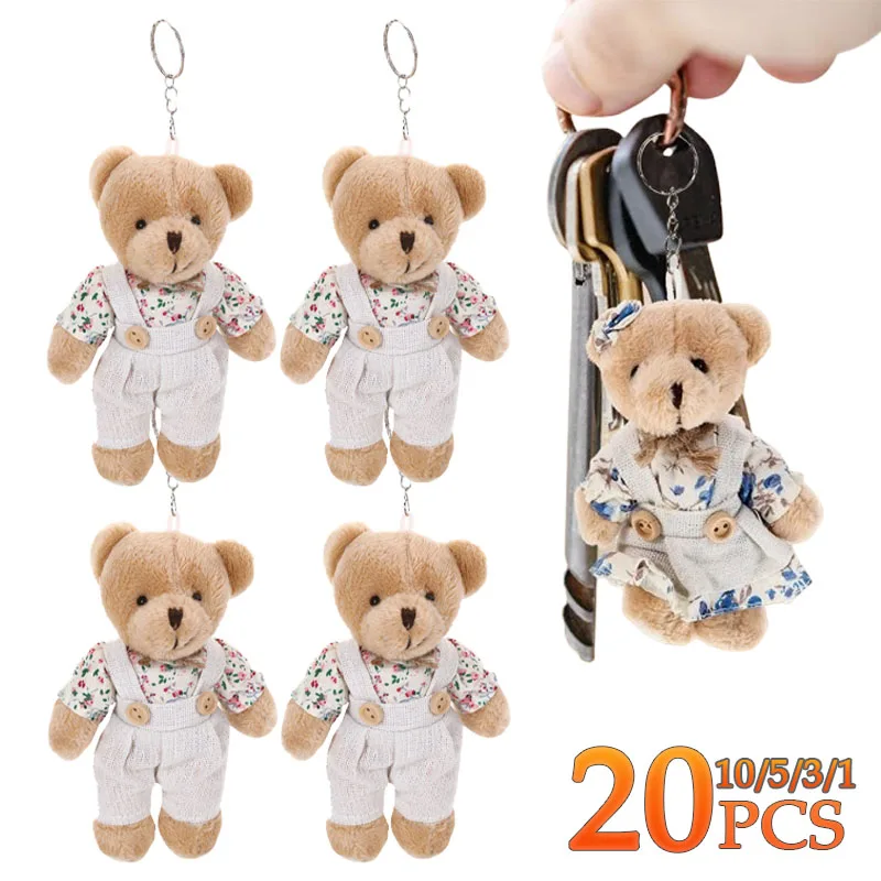 1-20PCS Cute Little Bear Plush Wear Clothes Couple Keychain Cartoon Bear Charm Keychain Key  Ring Decor Supplies