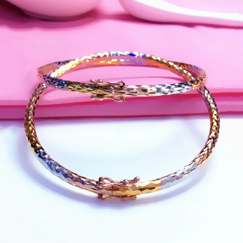 585 Purple Gold Plated 14K Rose Gold Shiny Tricolor Bracelet For Women Fashion Exquisite Light Luxury Engagement Jewelry