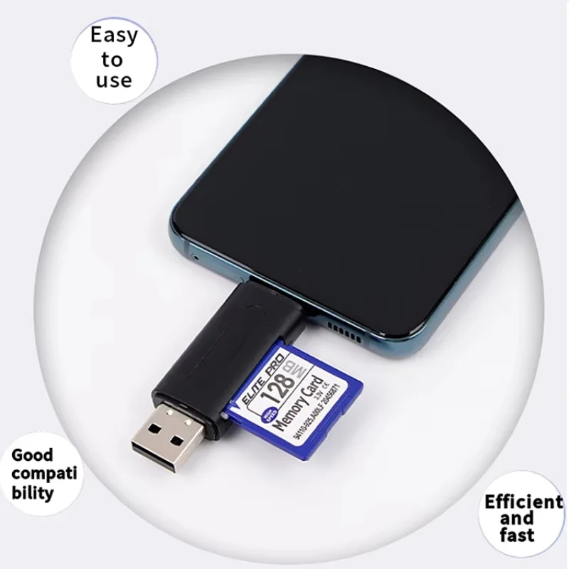 Mini SD TF Card 4-in-1 Multifunction USB Type-C Card Reader External Storage Black Expandable Compatible with USB 2.0 New