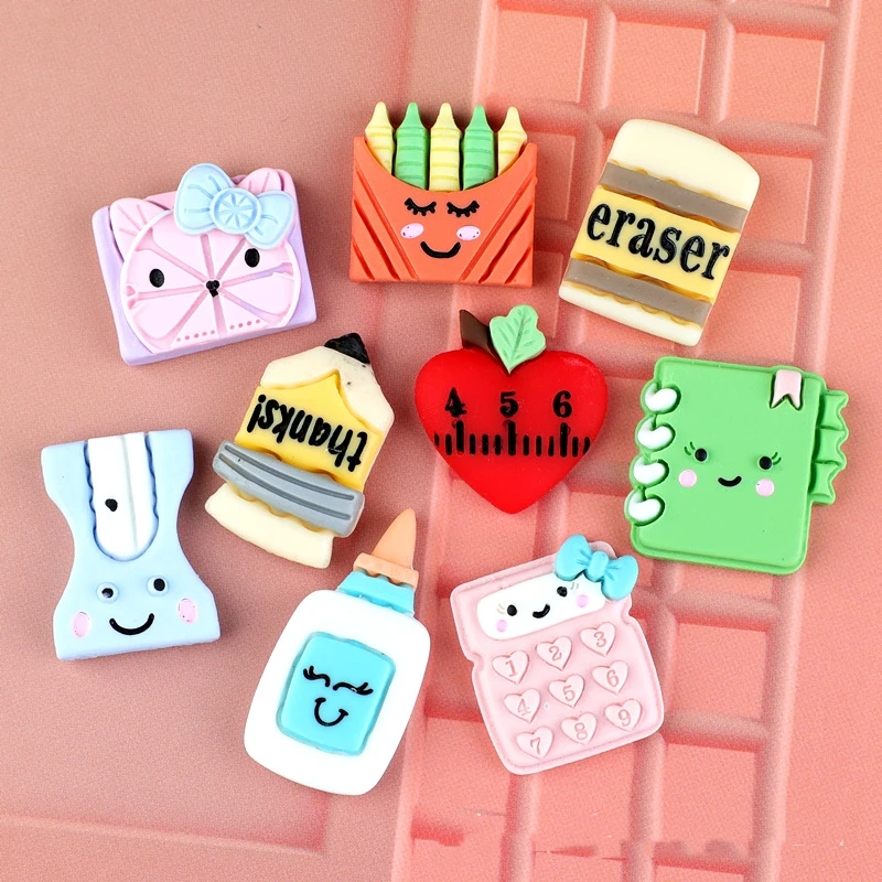 20Pcs Cartoon Stationery Flatback Resin Cabochon Scrapbook Applique DIY Storage Box Pencil Phone Decoration Jewelry Accessory