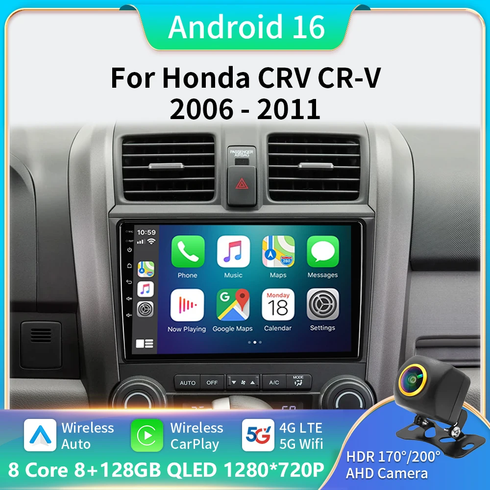 

8-ядерный автомобильный радиоприемник Carplay Android 16 для Honda CR-V 3 RE CRV 2006-2011, мультимедийный видеоплеер, 2-диночная навигация, GPS DVD, головное устройство