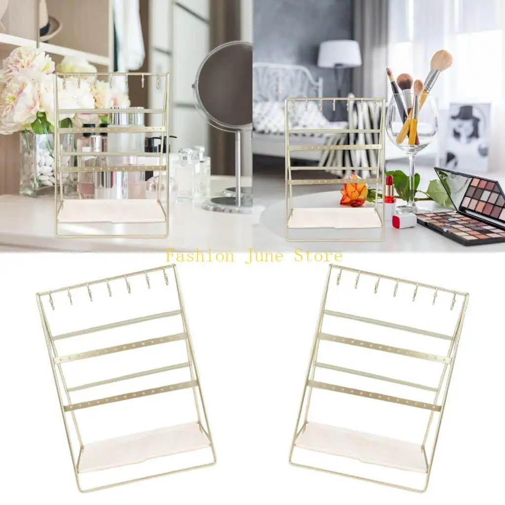 

N5KA Настольный органайзер для ювелирных изделий, 6 ярусов для серег и браслетов, железные материалы с золотым покрытием, для