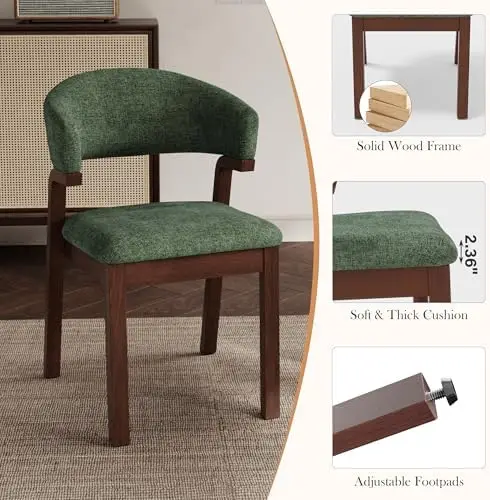 Mid Century Modern Dining Chairs Set of 2, Upholstered Dining Room Chair with Open Back, Farmhouse Fabric Kitchen view 4
