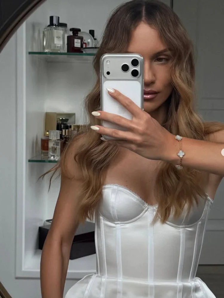 Boned, form-fitting, strapless corset-style top; a stylish and versatile new women's top for Autumn 2026.