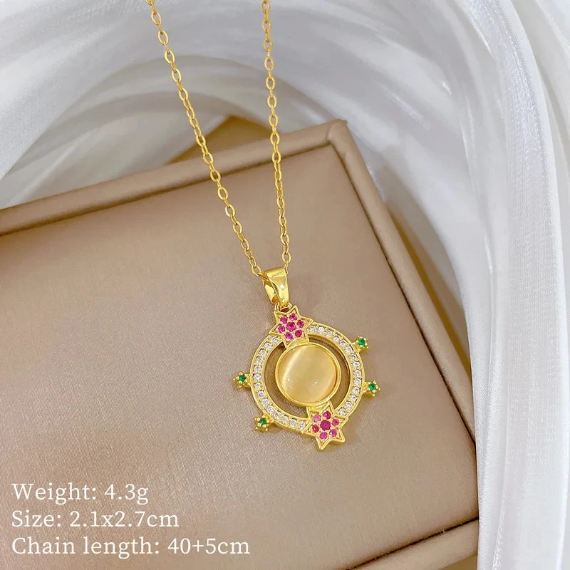 Fashionable High-End Cat's Eye Ring Necklace Women's Versatile Choker Luxury Elegant Minimalist Jewelry Accessory