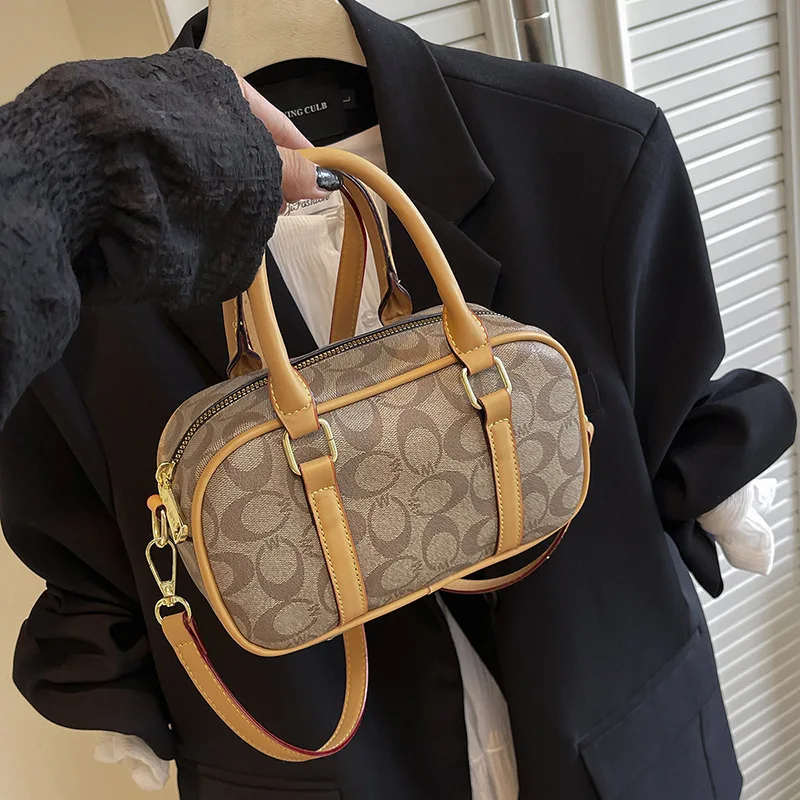 

​Women's Boston Bag PU Leather Vintage Monogram Crossbody Shoulder Bag Luxury Designer Handbag for Women​