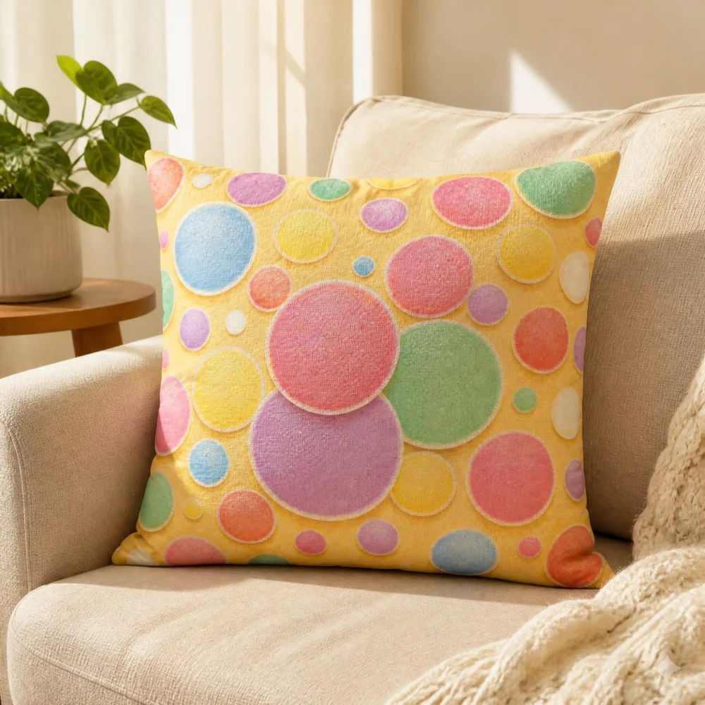 Colorful Circle Print Square Full Throw Pillow With Insert Soft Plush Decorative Cushion For Sofa Bedroom Home Decor