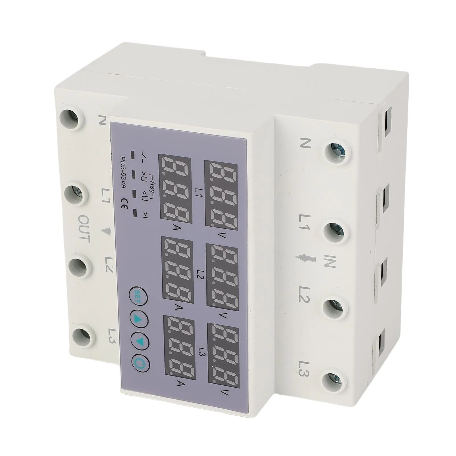 Pelindung Tegangan dan Arus 3 Fase DIN Rail Voltmeter Ammeter Pelindung Tegangan Lebih Arus Lebih Otomatis AC230-300V