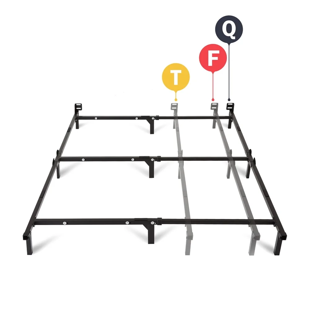 

Adjustable Metal Bed Frame Twin Full Queen Size Box Spring Required Strong Steel Ultra Easy Assembly 1200 lbs Capacity