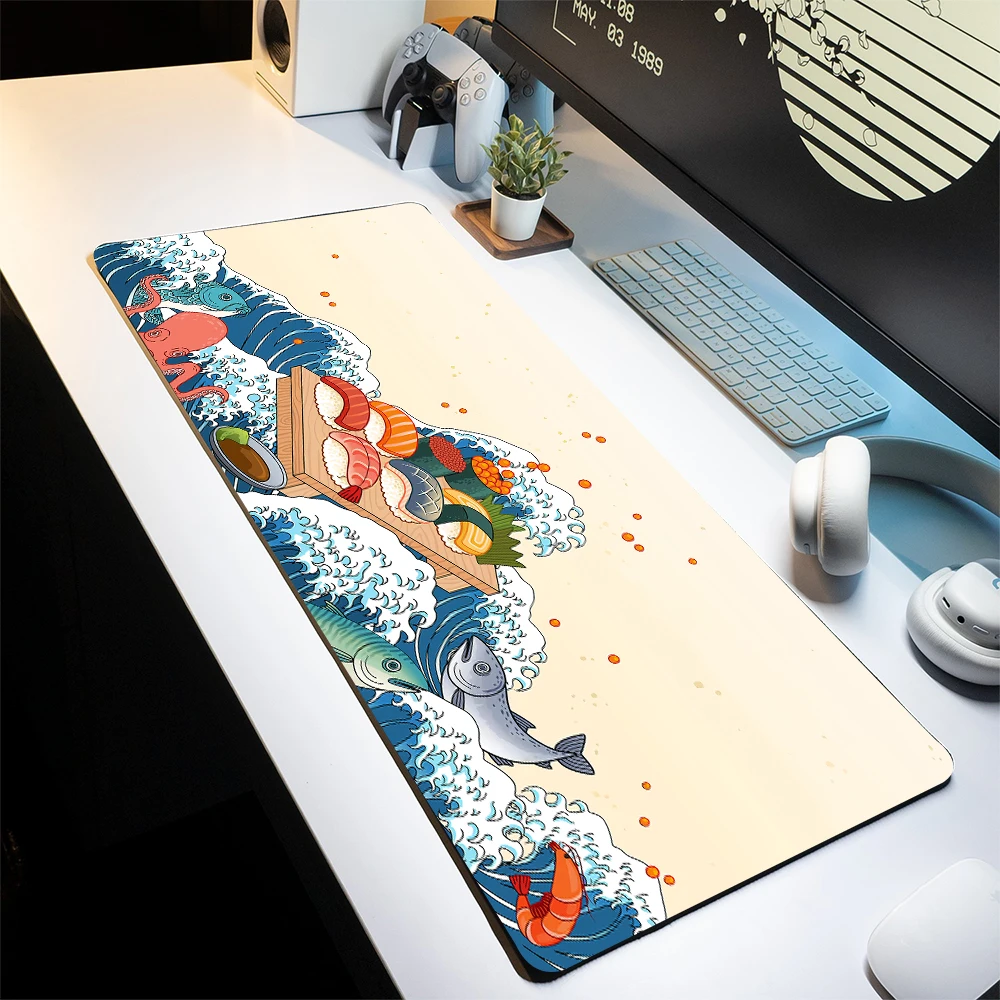 

Seafood sushi and artistic wave Mouse Pad Desk Mat with stitched edge rubber anti-slip desk accessories Gaming keyboard mousepad