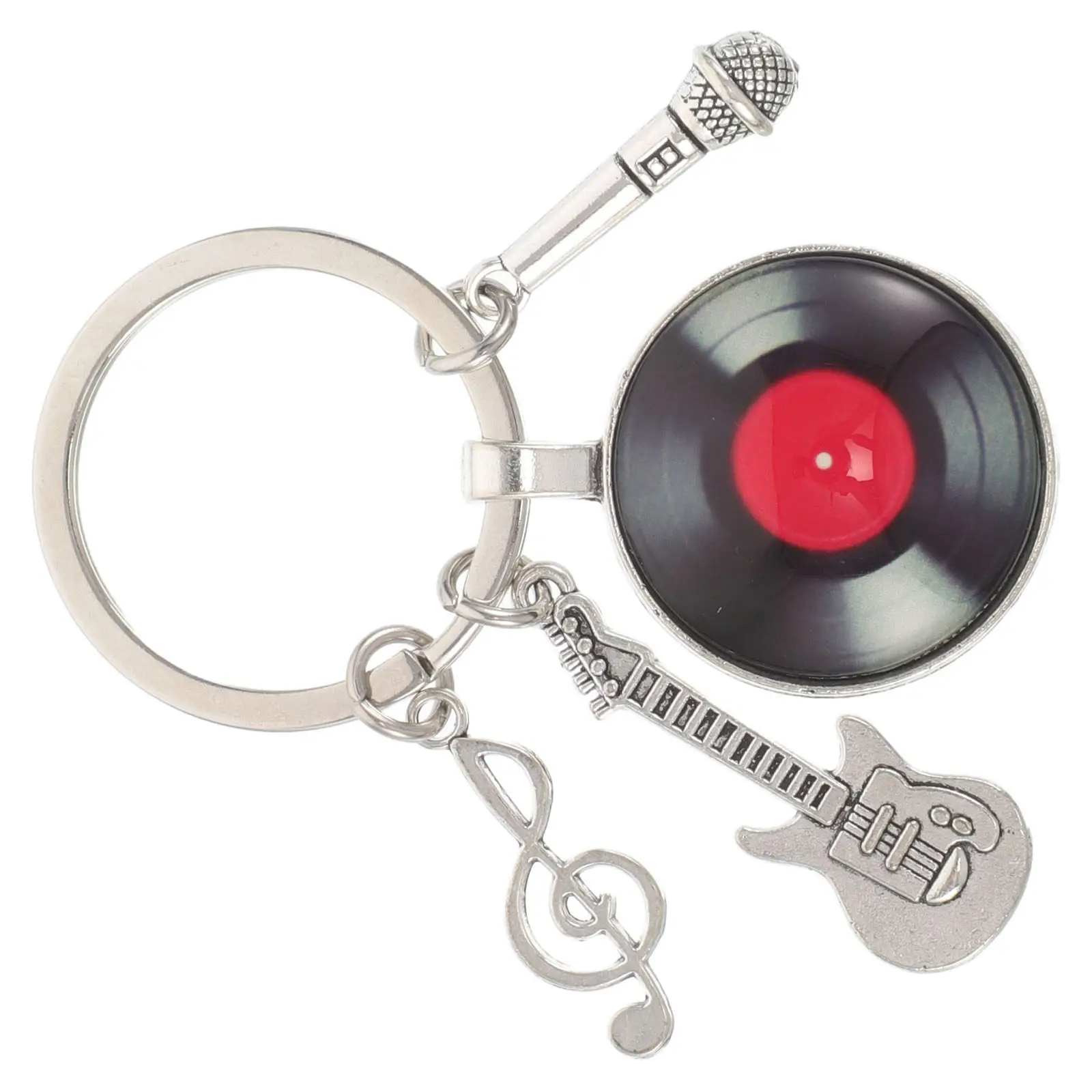 Music Keychain Mini Guitar Microphone Musical Note Vinyl Record Pendant Retro Inspired Accessory Backpack Purse Charm