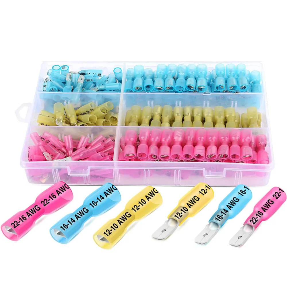 250PCS Heat Shrink Spade Connectors Quick Disconnect Wire Connectors Electrical Spade Terminals Insulated Male Female Wire Spade