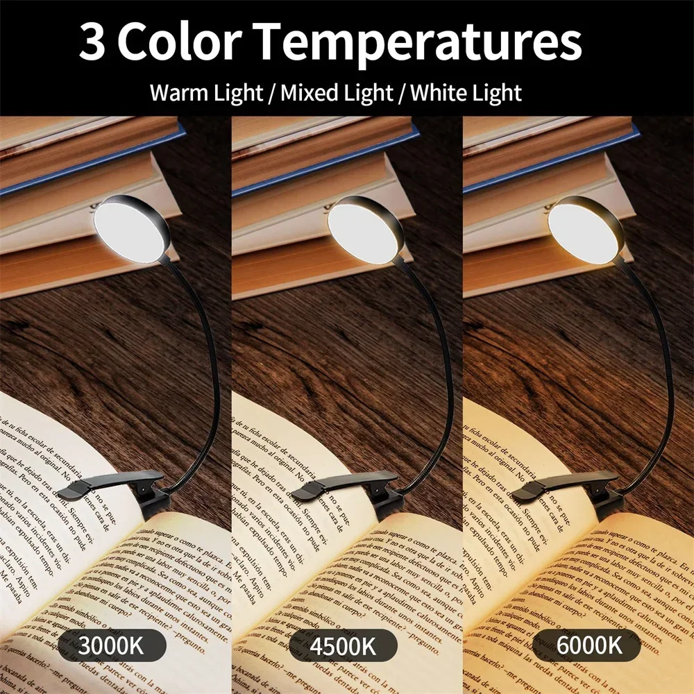 Mini LED Book Clip Light With Flexible Neck Eye Protection Reading Lamp USB Rechargeable Portable For Study Work Read Lighting