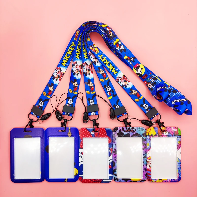 Disney Minnie Badge Holder Lanyard Girls Credit Card Case Neck Strap Boys Card Holder Phone Rope Credentials Accessories Gifts