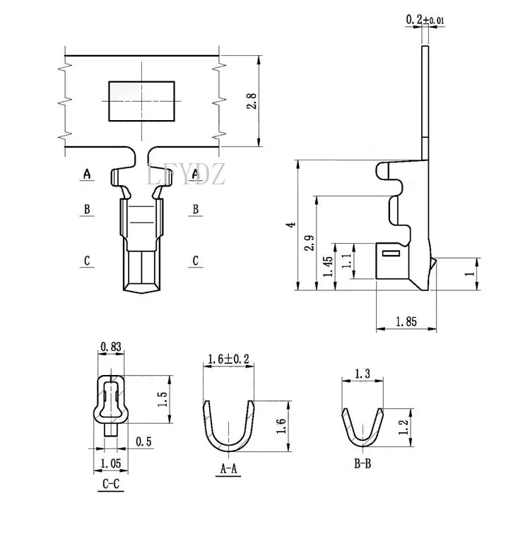 100pcs Zh1.5mm terminal Pitch 1.5mm Continuous Winding Terminal Languette Connector Cold Crimping Head Phosphor Copper Terminal image 4