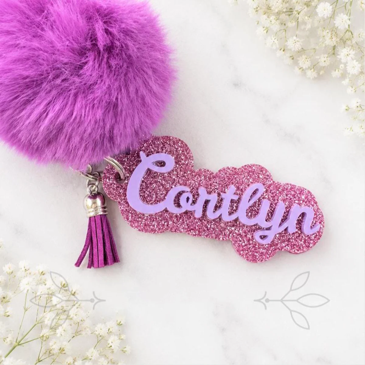 Keychain with name, customized acrylic bag pendant, glitter name keychain, backpack ornament, customized name gift