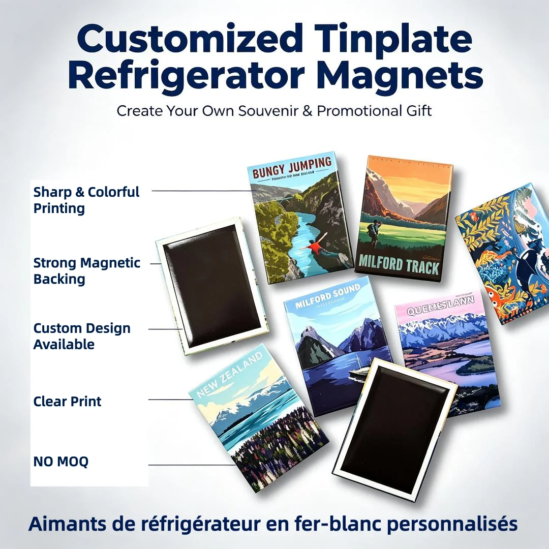 Customized Tinplate Refrigerator Magnet Personalized Souvenir Picture Photo Tinplate Fridge Magnet Country City Travel Logo