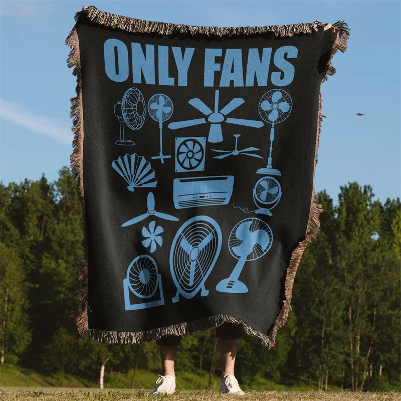 Aertemisi Only Fan Set Funny Ventilators and Fans Jacquard Fringed Woven Throw Blanket with Tassel