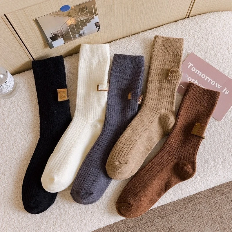 

Autumn and winter socks warm fleece self-heating thickened stacking socks embroidered cashmere medium tube socks