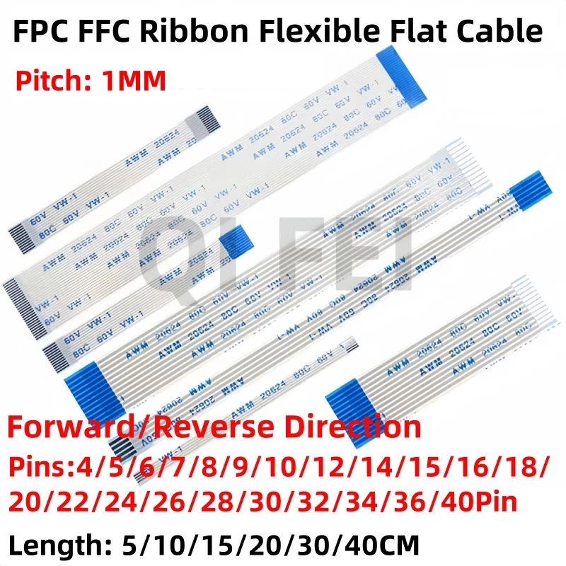 

1.0mm Pitch FPC FFC Ribbon Flexible Flat Cable 4/5/6/7/8/9/10/12/14/16/18/20/22/24/26/30/32/34/40Pin Forward Reverse Direction