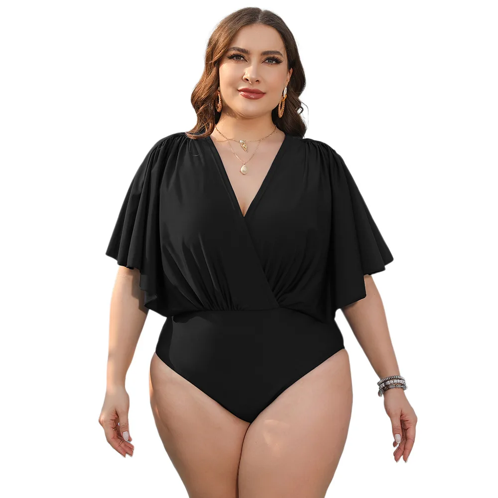 Maillot de bain une pièce pour femmes, grande taille, push-up, conservateur, élastique, trempé, solide, monokini, vêtements de plage, 2023