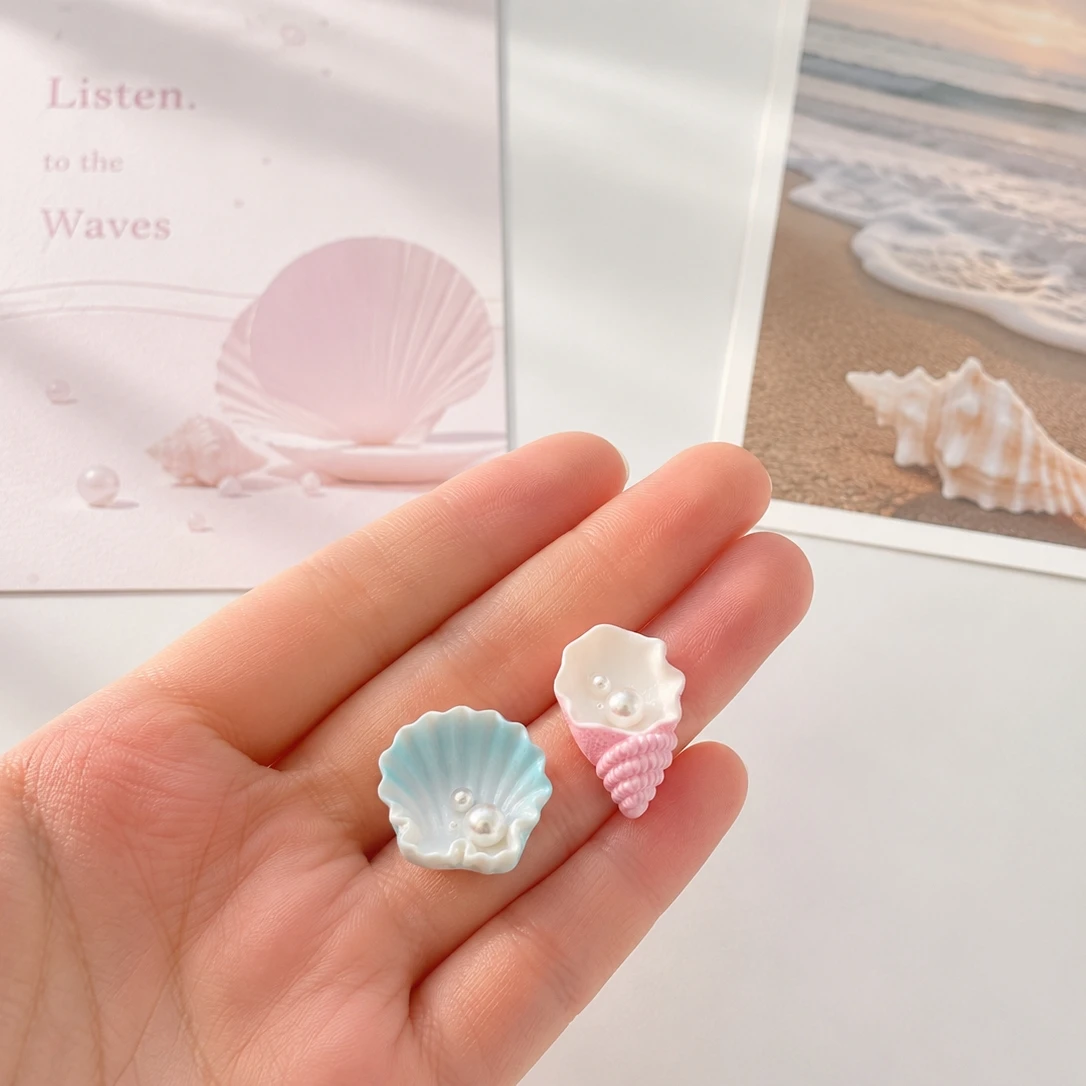 Seashell Pearl Resin Fridge Magnets,Macaron Conch Scallop Ocean Beach Refrigerator Decor Magnetic Stickers