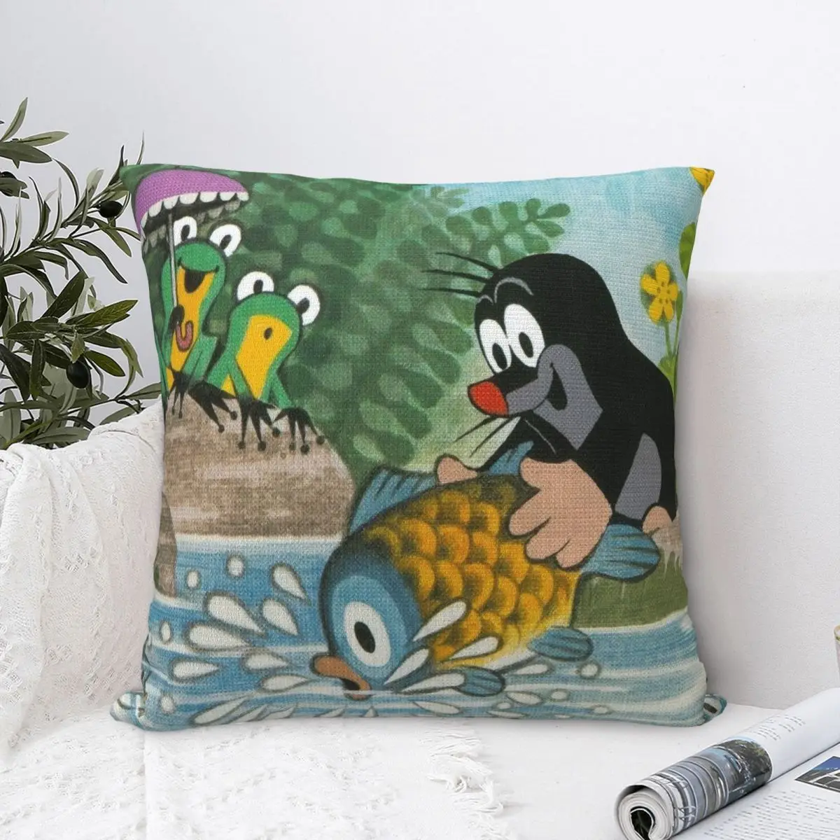 

Fish Frog Throw Pillow Case Krtek Cartoon Cushion For Home Sofa Chair Decorative Hug Pillowcase