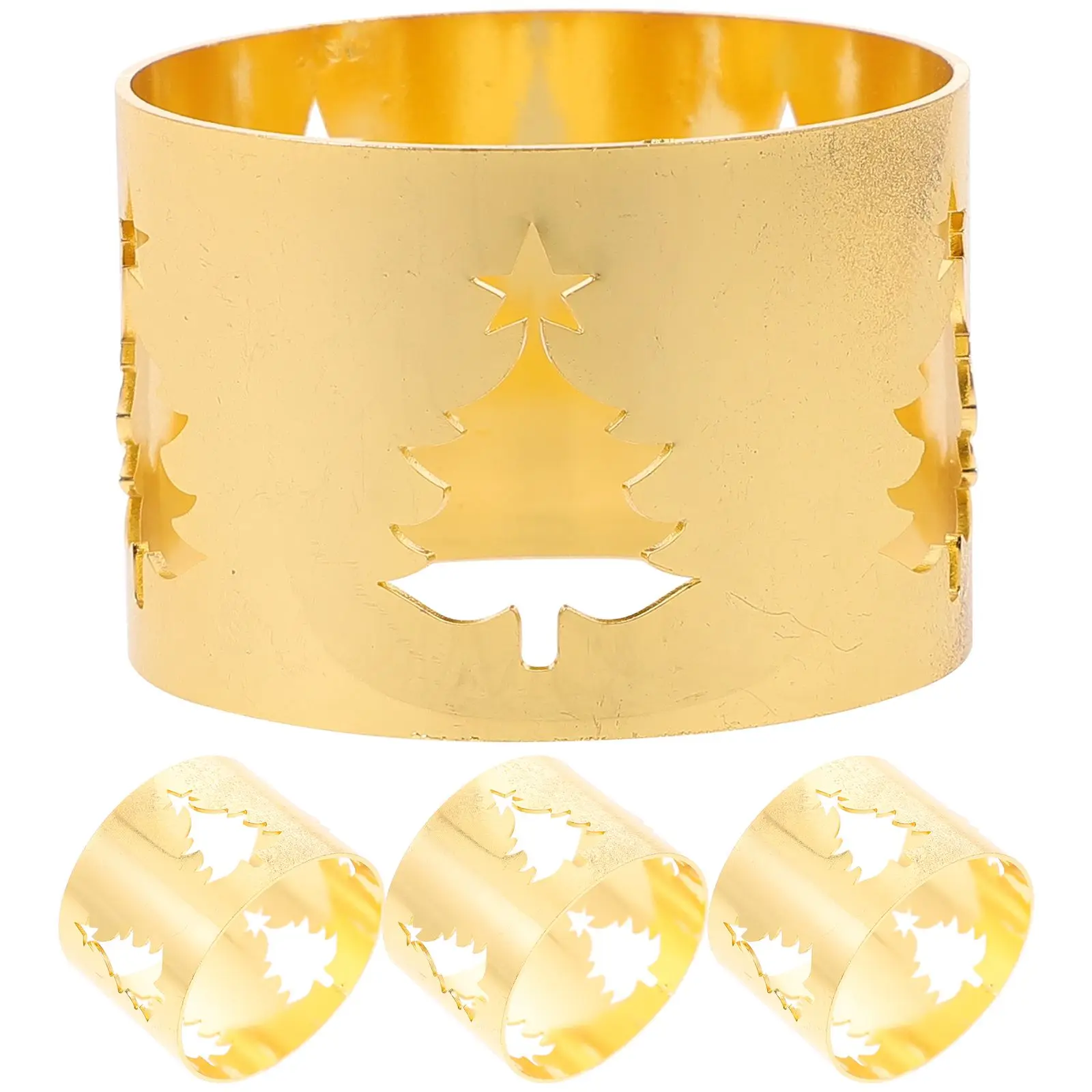 

4 Pcs Christmas Metal Electroplated Napkin Buckle Western Food Table Ring 4pcs (golden Hollow Tree) Rings Gummy Candy