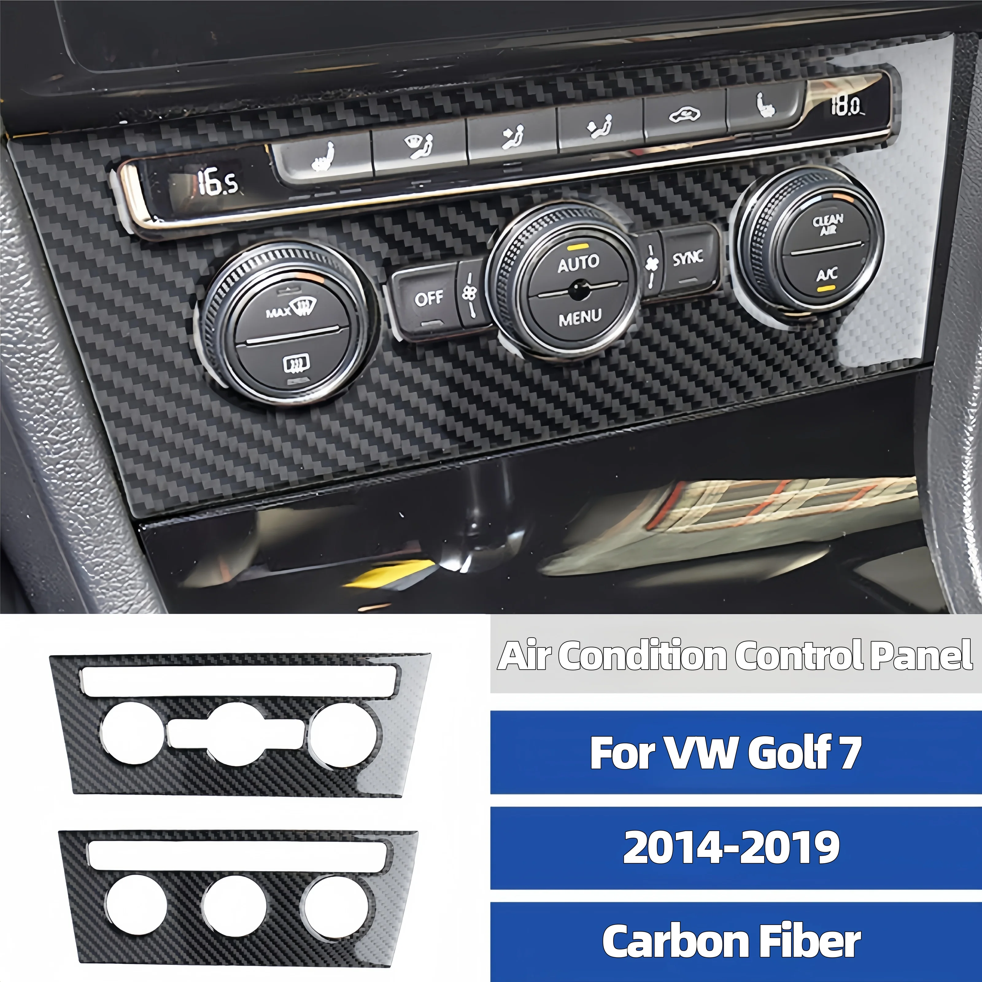 ل VW Golf 7 GTI Mk7 14-19 ألياف الكربون سيارة مركز التحكم تكييف الهواء لوحة التحكم غطاء الكسوة ديكور ملصق السيارات Zublika #1