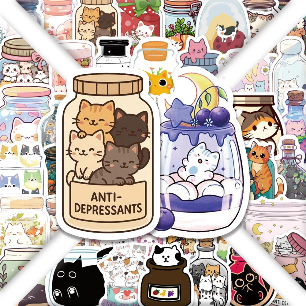 

10/30/50pcs Funny Cute Bottle Cat Cartoon Stickers Toy DIY Notebook Laptop Phone Car Kawaii Animal Graffiti Sticker for Kid Gift