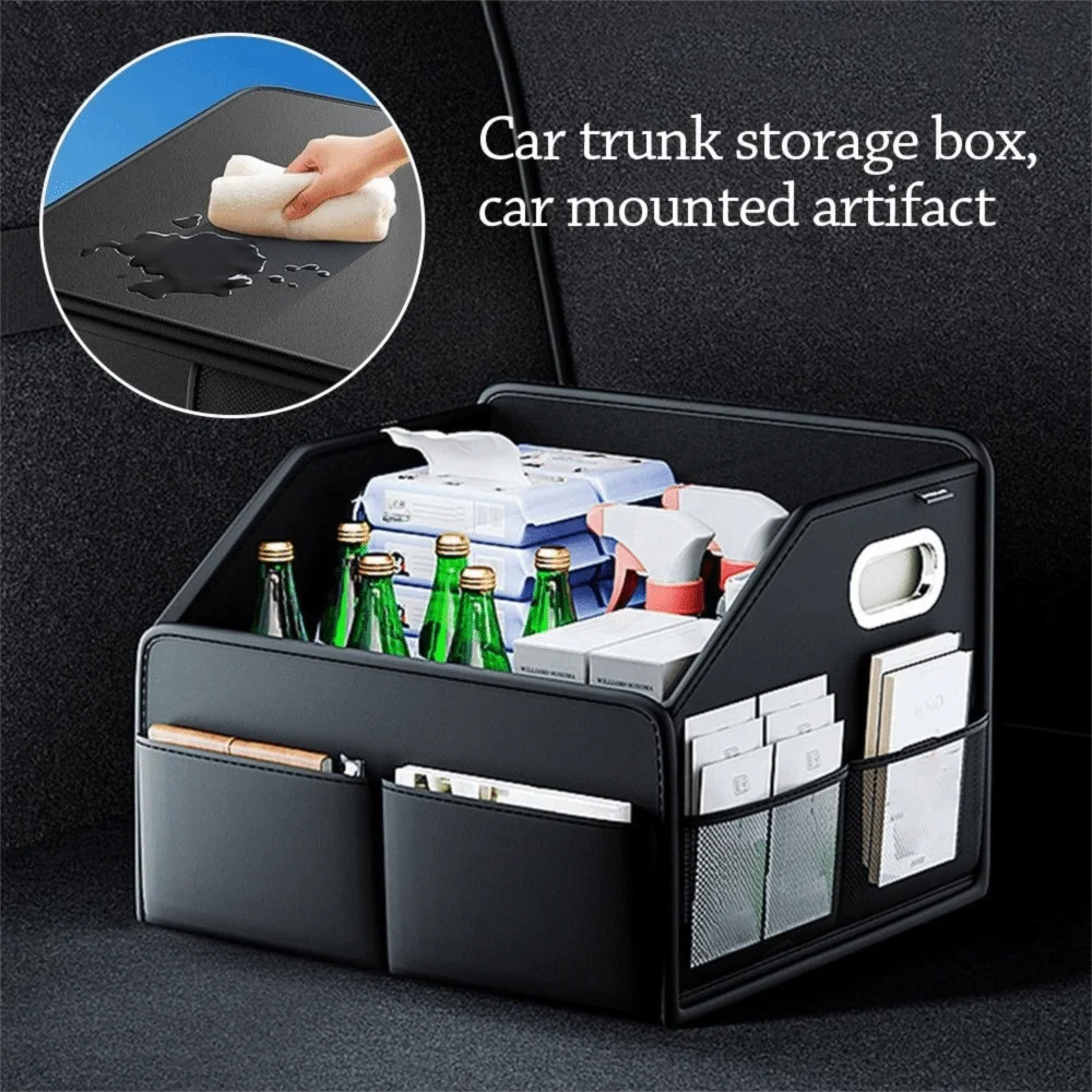

Travel Leather Car Trunk Organizer Large Capacity Foldable Backseat Storage Bag Portable Waterproof Car Interior Storage Bag