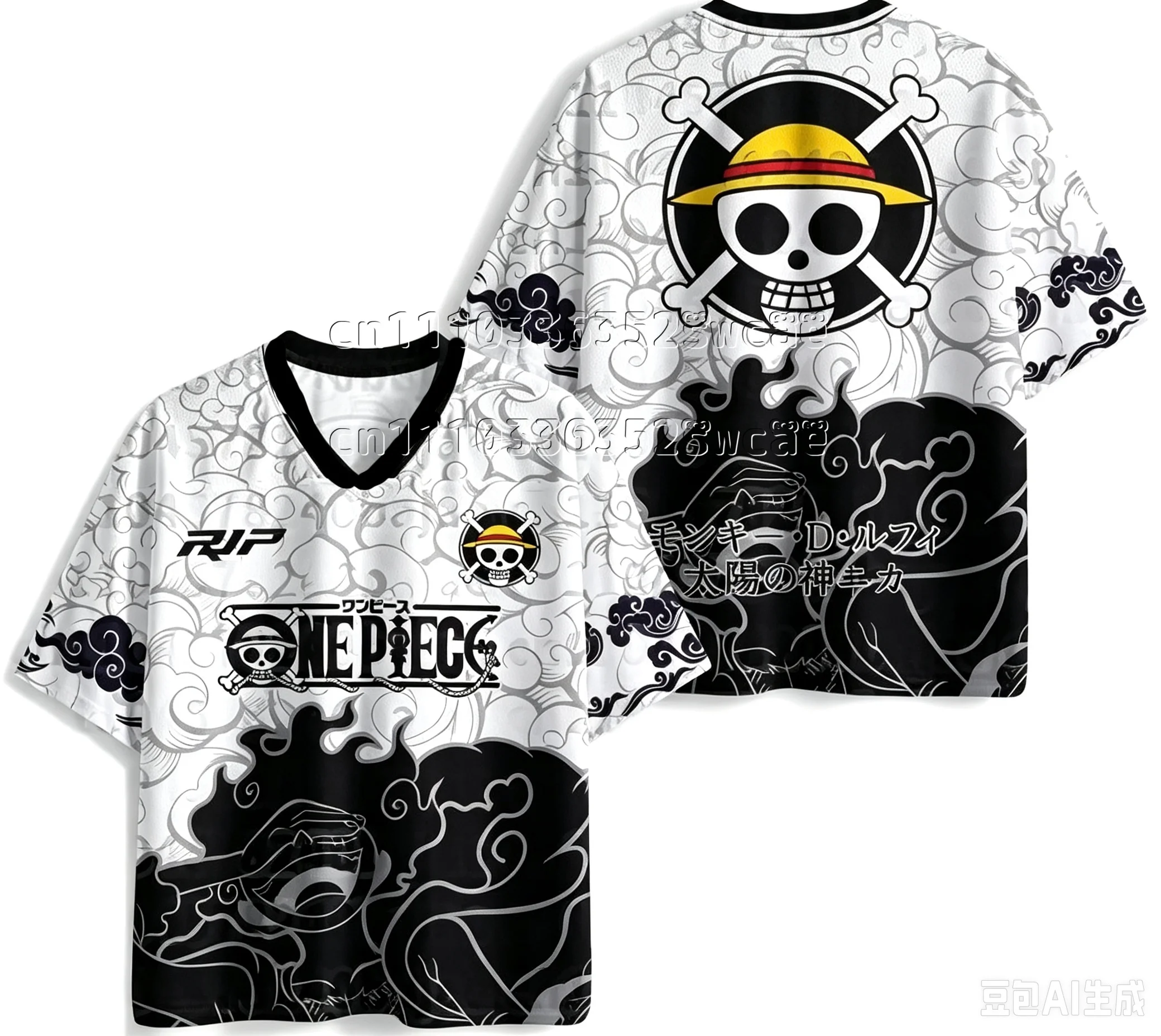 26/27 Neue One Piece Luffy Gear5 Serie Anime-Charakter V-Ausschnitt T-Shirt, Street Unisex Anime-Peripherieartikel, Familienoutfit – Detail 7
