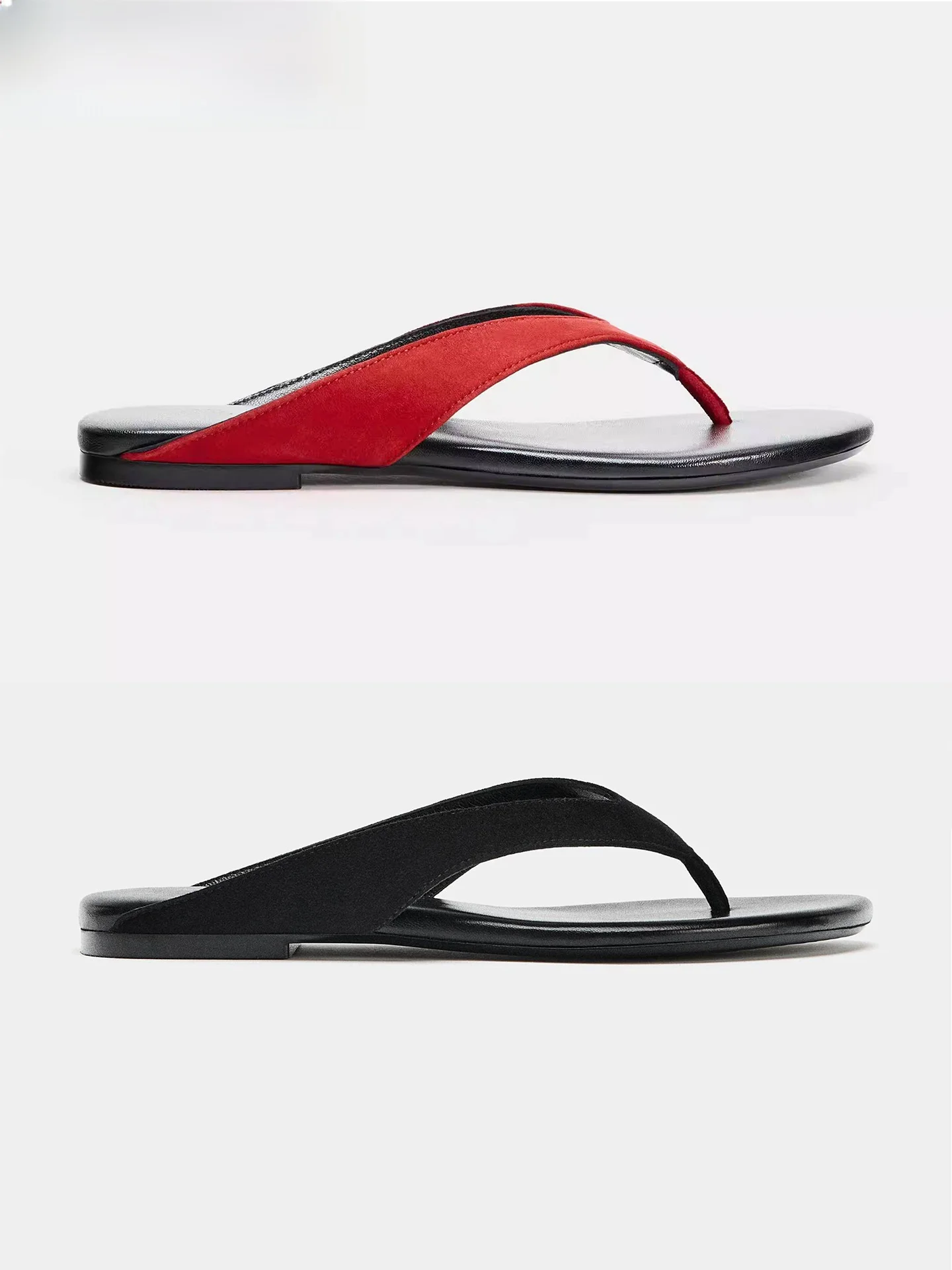 Summer New Velvet Roman Style Thong Slippers Women's Outdoor Beach Vacation Comfortable Flat Heel Memory Foam Insole Slip-On ...