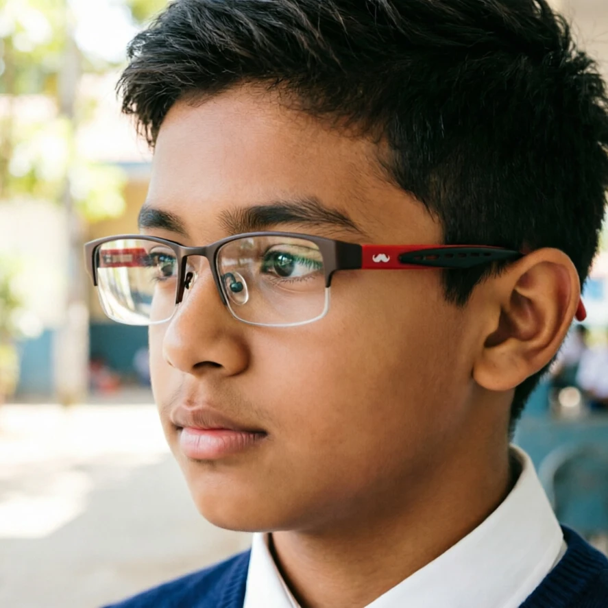 

8006 Rectangle Half-Rim Optical Frame for Teenagers Durable Dual Colors Flexible Hinge Metal And Acetate Temple