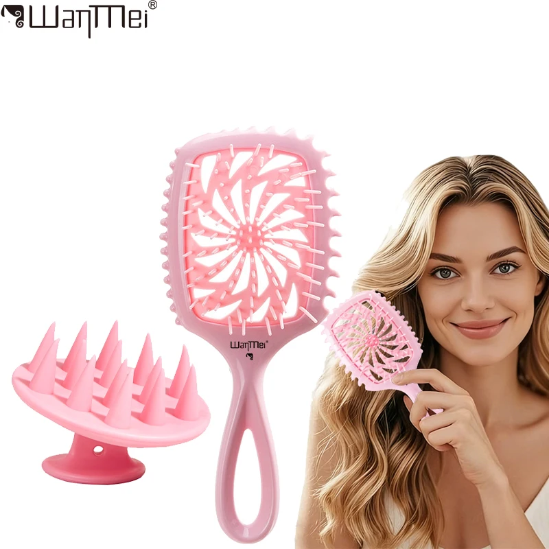 

2Pcs Hair Care Set Bouncy Air Vented Detangling Brush Silicone Scalp Massager Shampoo Brush for Blow Drying & Scalp Care