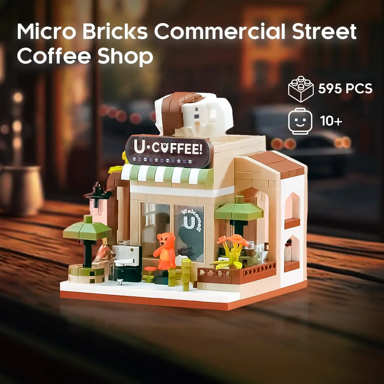 

595 PCS Cafe Shop Building Blocks Coffee Store Creative Streetview Model Bricks Desktop Ornaments Assembly Toys For Kids Gifts