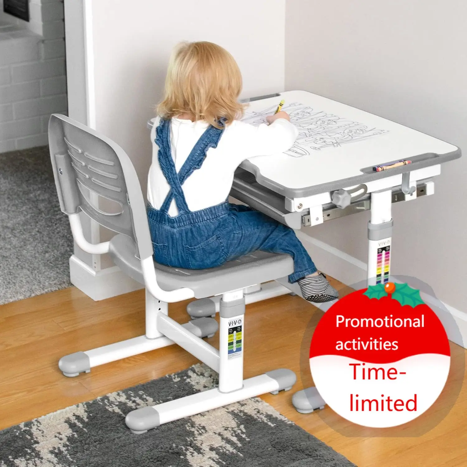 

Gray Height Adjustable Childrens Desk and Chair Set | Kids Interactive Workstation